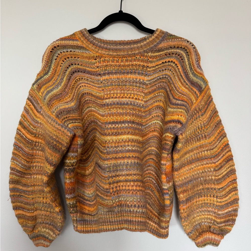 Universal Thread Orange and Yellow Crew Neck Sweater with Balloon Sleeves